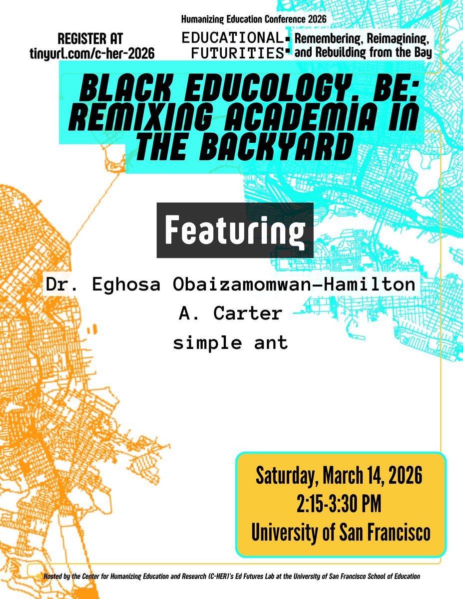 USFCA_SOE's tweet photo. These afternoon sessions at C-HER 2026 bring together educators, organizers, artists, and scholars to explore student organizing, spatial justice, youth storytelling and media, radical Black academic discourse, and more!

📅 Register → https://t.co/P5VLehLQac https://t.co/3GrtbwqLEL