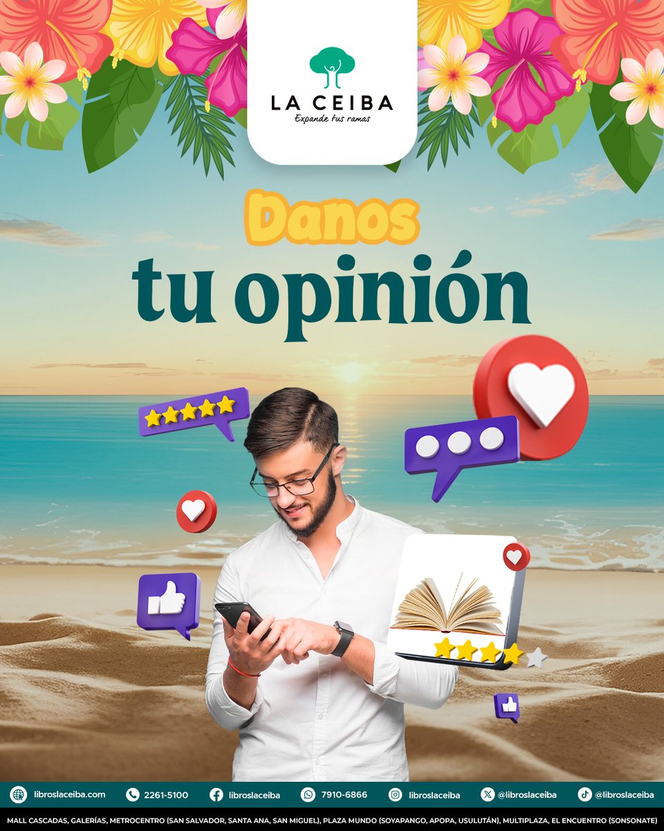 ⭐📚 ¿Visitaste Libros La Ceiba? Cuéntanos tu experiencia y ayuda a más lectores a encontrarnos. 💬
Deja tu reseña 👉 atom.bio/libroslaceiba
🌐 libroslaceiba.com | ebook.libroslaceiba.com
📞 2261-5100 📲 wa.me/50379106866
📍 10 sucursales 🌳📖