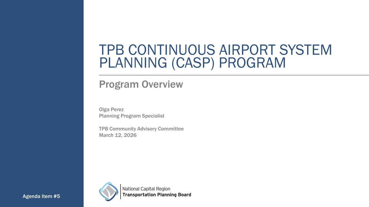 sullydistrict's tweet photo. At its March 2026 meeting the Metropolitan Washington Council of Government @MWCOG
 Transportation Planning Board Community Advisory Committee #TPBCAC heard about Continuous Airport System Planning (CASP) Program in the Metro DC area https://t.co/5xkF2WtnHB https://t.co/pjMjFBJicH