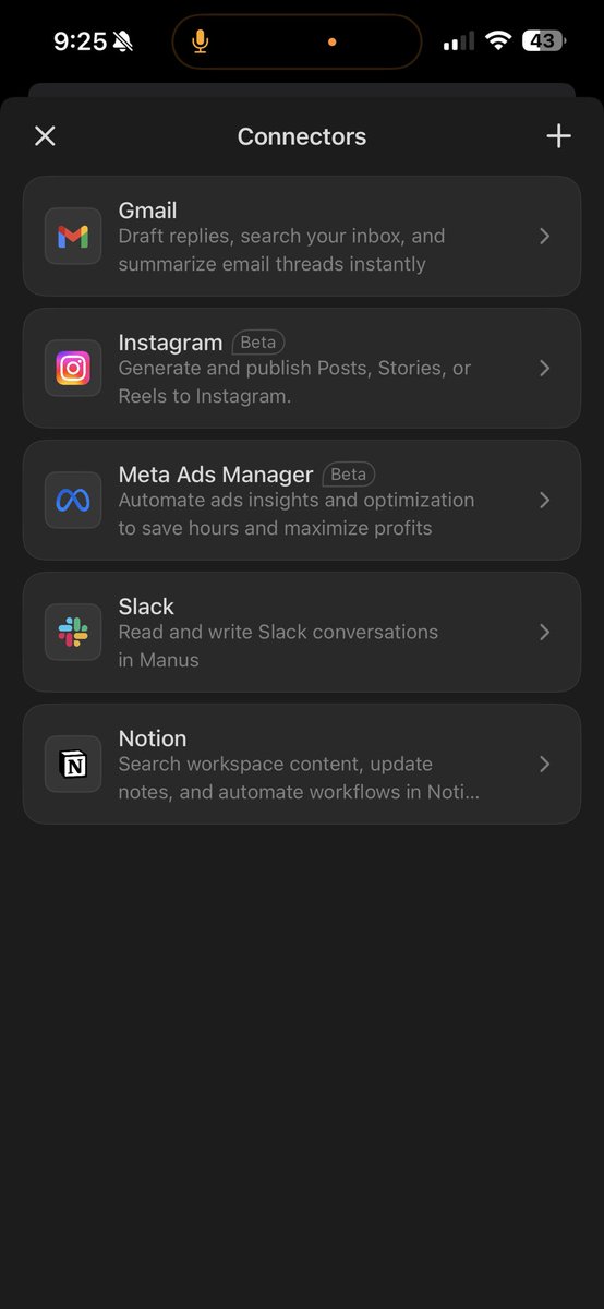Manus AI Instagram connector