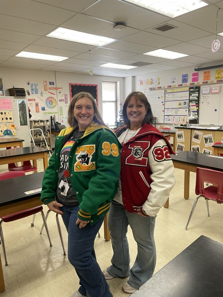 ZumSouthMiddle's tweet photo. Fort Zumwalt pride runs deep! Today we spotted two of our amazing teachers repping their roots in their Fort Zumwalt letterman jackets. Once a Zumwalt student, always part of the Zumwalt family. We love seeing our alumni come back to invest in the next generation! 💚❤️ https://t.co/D50ioeGbIB