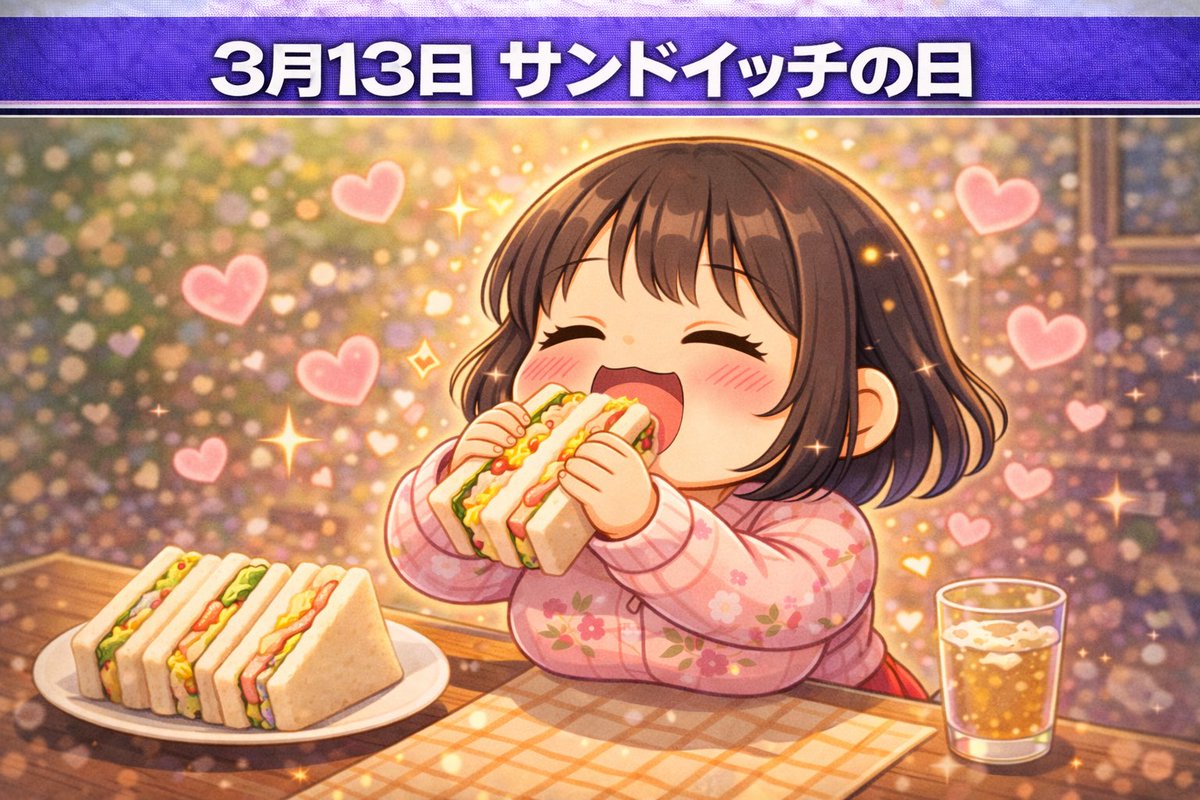 jumbo_tsuruko's tweet photo. 今日3/13は #サンドイッチの日 🥪💓
みなさん何のサンドイッチがお好き😋？
鶴子はやっぱりたまごサンドかなぁ 🐣
ハムチーもツナもチキンカツサンドも
捨てがたい、、、(多すぎ)

#サクランボ少年 #スナック #ぽっちゃり https://t.co/pgYtvNTU8w