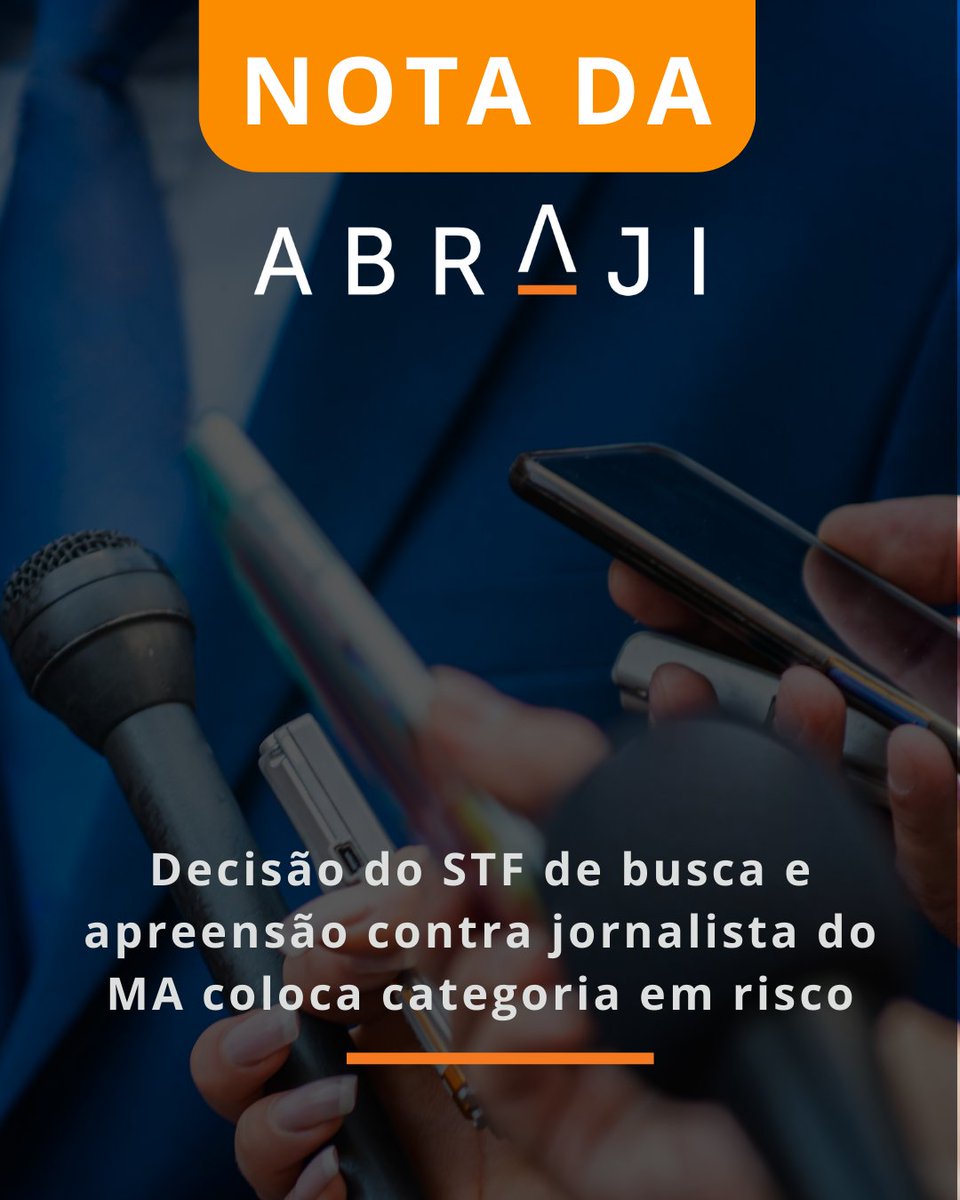 abraji's tweet photo. 🔸A Abraji publicou nota em que repudia a determinação do STF de busca e apreensão na residência do jornalista maranhense Luis Pablo Conceição Almeida, autor do blog Luis Pablo

👋 Post com #textoalternativo

#Abraji #Jornalismo #NotadaAbraji https://t.co/2kYhRWRi7T