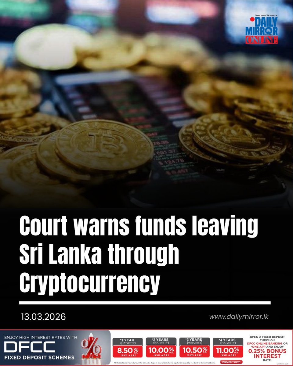 Dailymirror_SL's tweet photo. Court warns funds leaving Sri Lanka through Cryptocurrency
Read more 👉 https://t.co/RBRVj0QXAl https://t.co/m32Do4kcmB