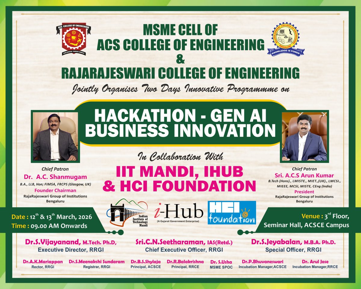 rrceblr's tweet photo. 🚀🤖 Day 1 of the #GenAI #Hackathon on Business Innovation by #ACSCE &amp; #RRCE began with great enthusiasm. Students started building creative #GenerativeAI solutions for real-world business challenges. 💡💻

#Hackathon2026 #StudentInnovation #TechHackathon #Innovation 🚀 https://t.co/XYAroQlZra