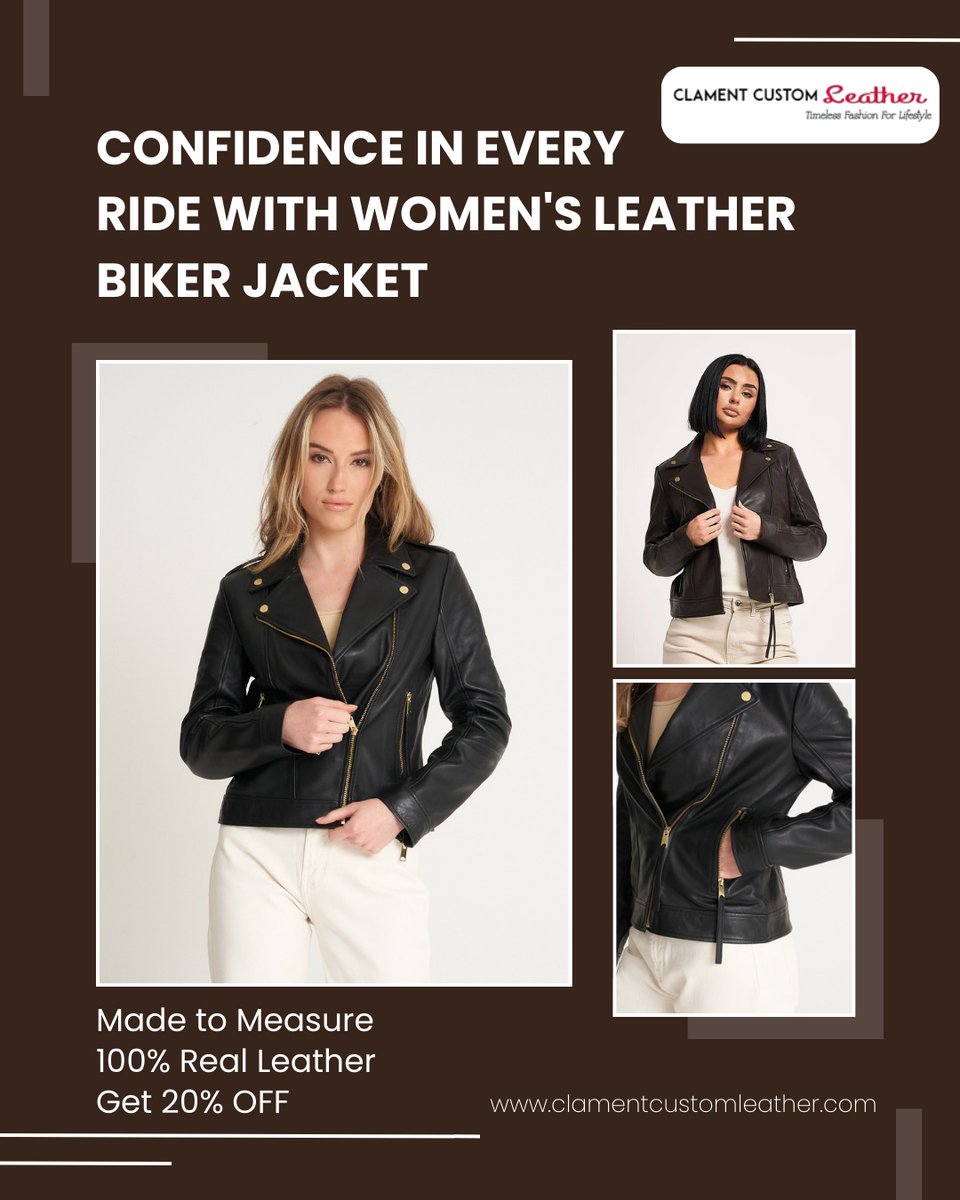 ClamentCustom's tweet photo. Unleash your inner rider and step out in style with the ClamentCustomLeather women’s leather Biker jacket! 

https://t.co/EPzx3g81Ja today to order yours and experience the perfect blend of style, durability, and comfort.

#ClamentCustomLeather #LeatherJacket #LeatherBikerStyle https://t.co/CTYLocdGRi