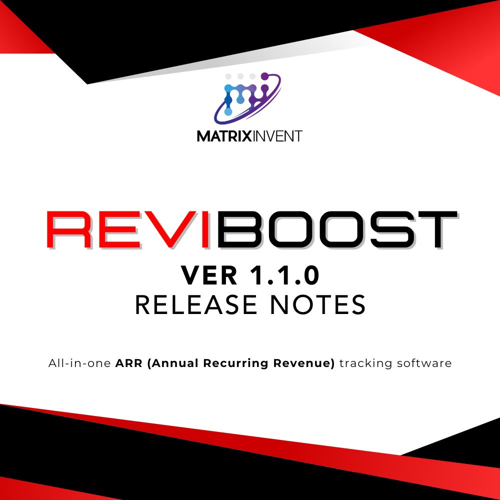 matrix_invent's tweet photo. 🚀 ReviBoost v1.1.0 is here!

Our latest update brings new enhancements to help you track ARR more efficiently, gain clearer subscription insights, and improve overall usability. 

📄 Full release notes: https://t.co/ijYbmbvXlL

#matrixinvent #reviboost #ARR #recurringrevenue https://t.co/qHewY68dx3
