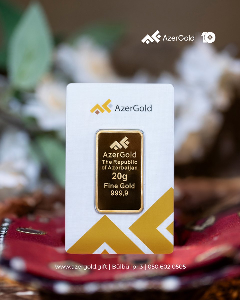 Azergoldgift's tweet photo. Sərmayə hədəflərinizə başlamaq üçün #AzerGold-un təqdim etdiyi 20 qramlıq qızıl külçə etibarlı seçimdir.

📍 Bülbül prospekti, 3
📞+994 50 602 05 05
🌐 https://t.co/iFSwFp1RAK

#AzerGold #AzerGoldGift #Azərbaycan #Baki #Baku #Qızıl #hədiyyə #qızılhədiyyə #qızılkülçə #yatırım https://t.co/YLAB4PU2pG