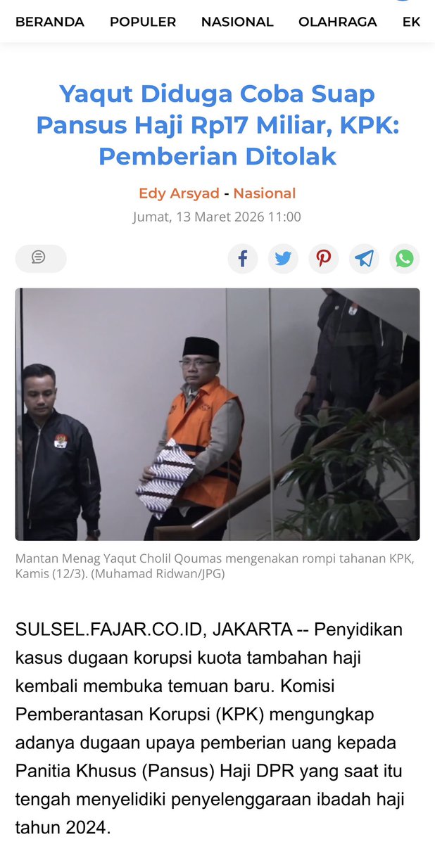MellisA_An's tweet photo. Terkait pemberitaan ini
1. Ini tidak benar
2. Gus Yaqut sama sekali tdk pernah dipertanyakan terkait hal ini dlm setiap pemeriksaan
3.Faktanya tdk ada satupun dari pansus atau komisi 8 yg dipanggil oleh KPK dan diambil keterangannya

Apakah KPK ngumbar-ngumbar di media sosial berdasarkan keterangan testimoni de auditu???

Smua akan terbuka nanti dipersidangan.
Kita ingat bersama setiap narasi yg dibangun ini