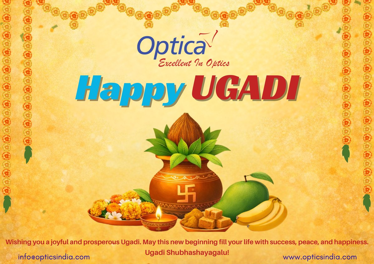 🌿 Wishing you a joyful Ugadi filled with prosperity, happiness, and beautiful new beginnings. May this auspicious festival bring growth, success, and positivity to you and your loved ones. Ugadi Shubhashayagalu! ✨

#Optica #Ugadi #HappyUgadi #NewBeginnings #FestivalOfProsperity
