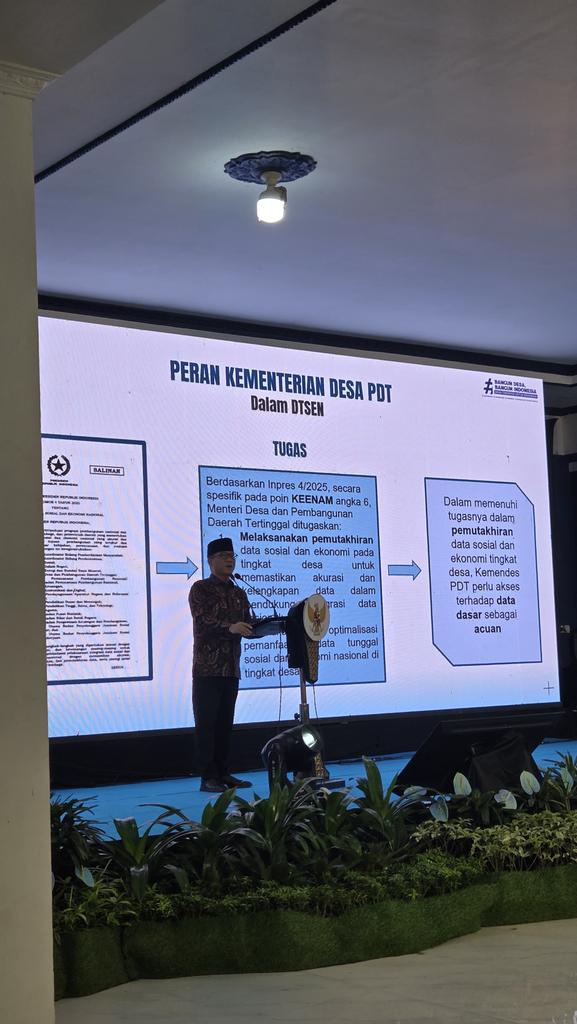 TPP SUKSESKAN DTSEN INPRES No. 4 Tahun 2025 Pemutakhiran Data Tunggal Sosial dan Ekonomi Nasional 
<a href="/YandriSusanto/">Yandri Susanto</a>
 @SekretariatNegara RI
@Bpsdm Kemendesa
#PemutakhiranDTSEN
#TPPKerjaBerdampak
#TPPIndonesiaHebat
#TPPMendukungPemutahiranDTSEN