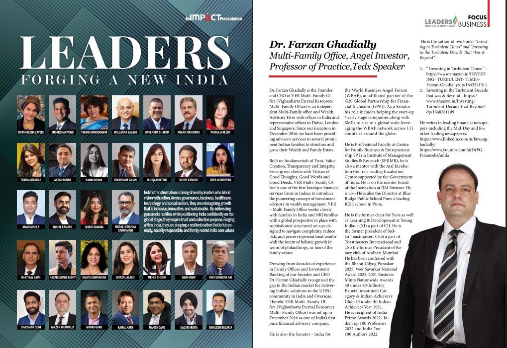 ffarzang's tweet photo. Honored to be featured in the list of Leaders Forging a New India @business_today  Magazine.

#Farzan #Ghadially #VER #Fmailyoffice #Bsuinesstoday #NewIndia #Leaders #financekafunda https://t.co/f0ZDQya0HX