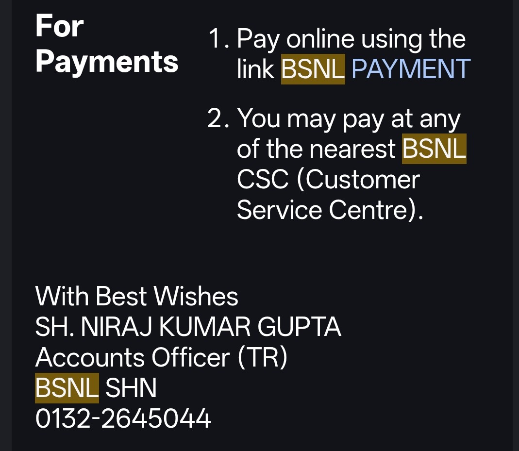 baba_amigo's tweet photo. @BSNLCorporate 
I am in awe of you guys! In spite of the most pathetic service, you still manage to survive, in fact, thrive
Your  LL bill is mailed with a contact number that doesn't exist, a pymt link that doesn't work and an app thru which NO ONE can make a payment. 
Kudos 🙏 https://t.co/Clhw9sHnHS