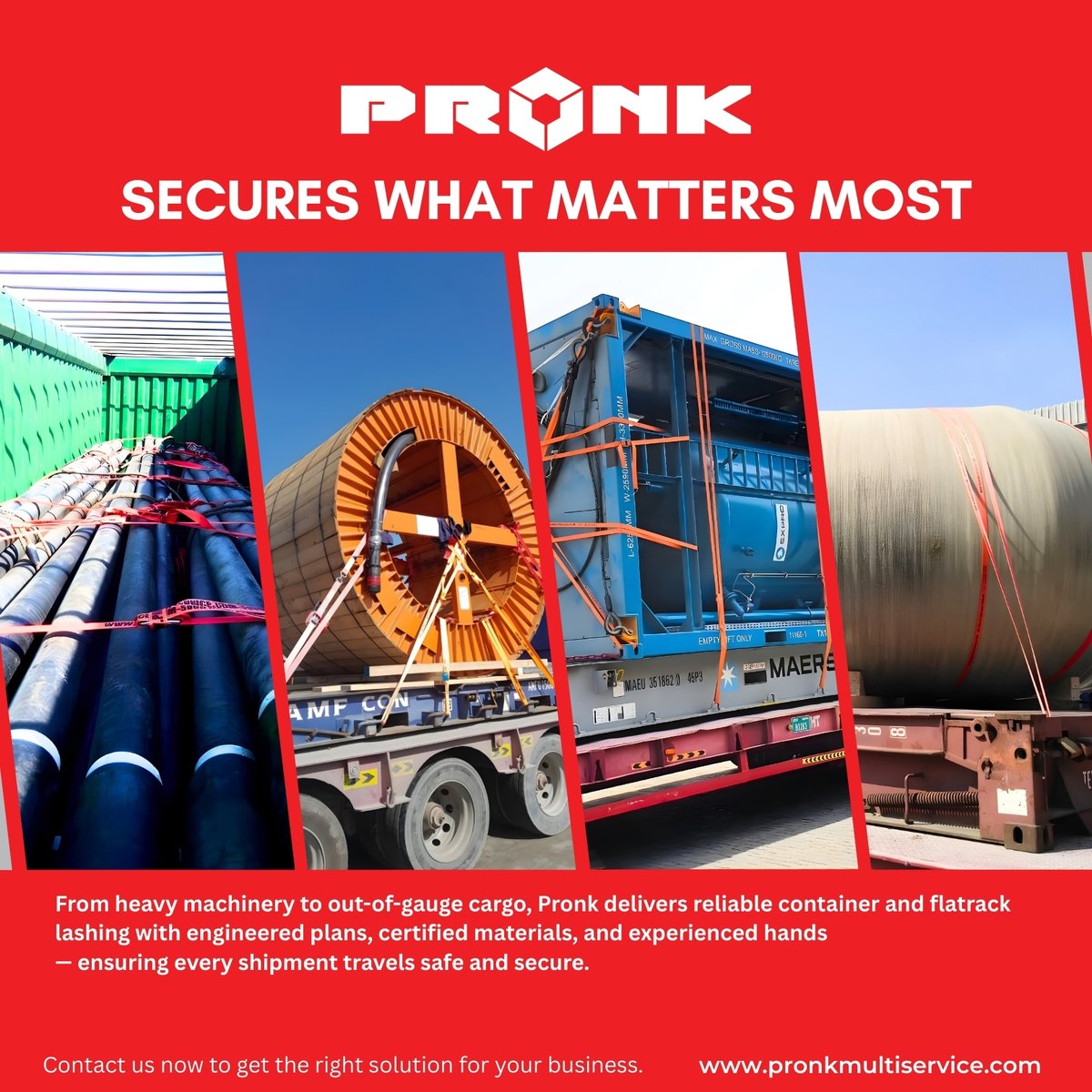 JustPronkIt's tweet image. PRONK Secures What Matters Most

From heavy machinery to out-of-gauge cargo, Pronk delivers reliable container and flatrack lashing with engineered plans, certified materials, and experienced hands — ensuring every shipment travels safe and secure.

#Pronk #ContainerLashing