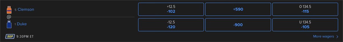 LykinsChad_'s tweet photo. Top-seeded #Duke will open as a 12.5-point favorite against fifth-seeded Clemson tomorrow night in the #ACCTournament semifinals, per @FDSportsbook: 

@TheDevilsDen 
@DevilsDenPod247 https://t.co/y8mcZlUBBi