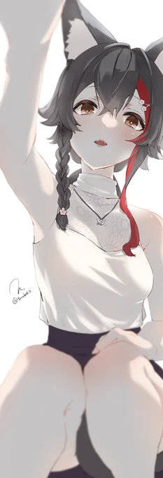 【だいたい毎日イラスト】124日目 ミオファ視点のミオしゃ Daily Illustration, Day 124 – Ookami Mio