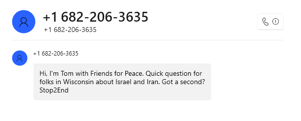 looks like isreal is buying phone numbers.  got this text tonight.