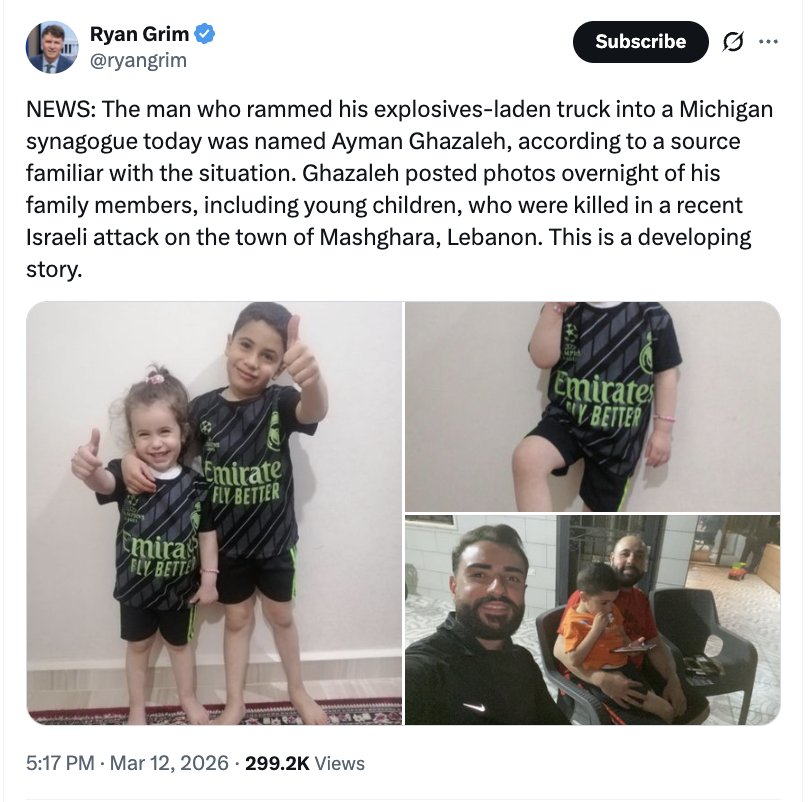 RudyGiuliani's tweet image. 🚨 TERRORIST ATTACK IN MICHIGAN: Would-be car bomber rammed explosives-laden truck into Temple Israel preschool in suburban Detroit, Michigan—before security guards shot him dead.

The attack unfolded at Temple Israel in West Bloomfield, Michigan just before 1 p.m. Thursday, when