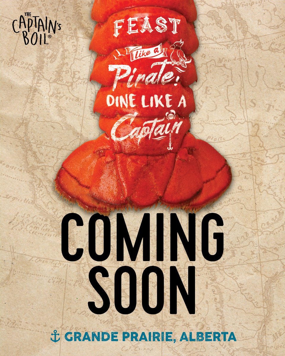 Mateys, get ready! ⚓🦀 A brand-new The Captain's Boil is dropping anchor soon in Grande Prairie.

Grande Prairie — are you ready to feast with the Captain? 🏴‍☠️🦞