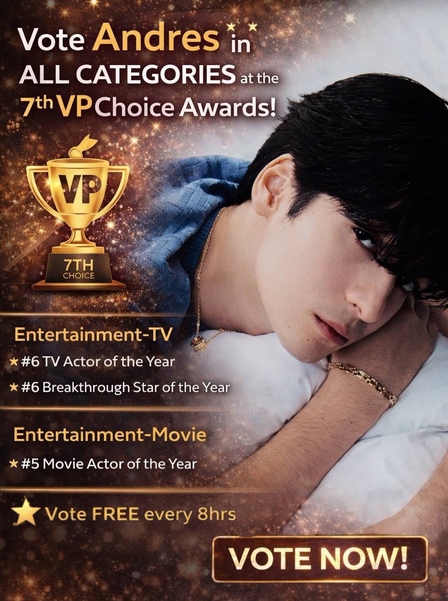 ‼️VPCA VOTING IS EXTENDED UNTIL MARCH 17‼️

🚨LET’S KEEP VOTING FOR ANDRES🚨

📲 Download the VPCA App or vote here: 
vpchoiceawards.com/webvote

For FB Reels voting:
Click the link/s below - Leave a CARE react - Share!!!

⭐TV Actor of the Year 
facebook.com/share/v/18EWp5…