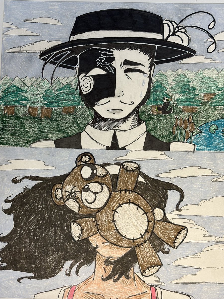 ArtWaggoner's tweet photo. Drawing 2 artists with their Surrealism creations. https://t.co/8RQvcJdOK4