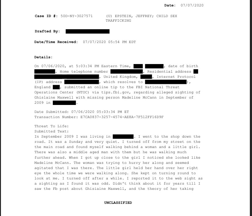 RED ALERT🚨:! In September 2009 Ghislaine Maxwell was found with a young girl matching the description of Madeleine McCann, two years after her disappearance in Portugal.  

Here is the report from the Epstein files.

FOLLOW ME, THE NEXT DROP WILL BE SHOCKING