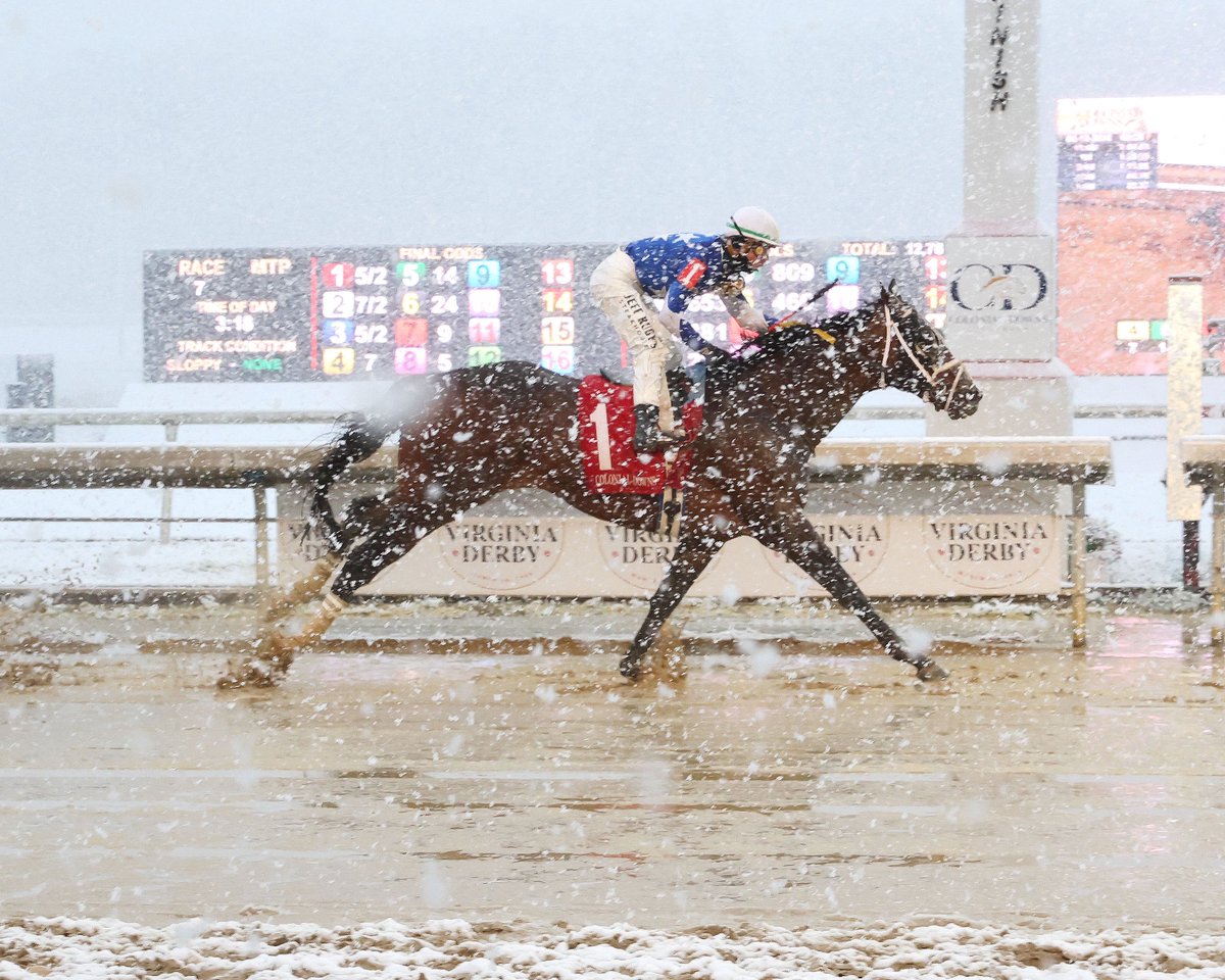 coadymediaUSA's tweet photo. We can officially say today was the first time we’ve photographed @ColonialDowns in the snow 🌨️ #FirstForEverything https://t.co/tj18mGROtP