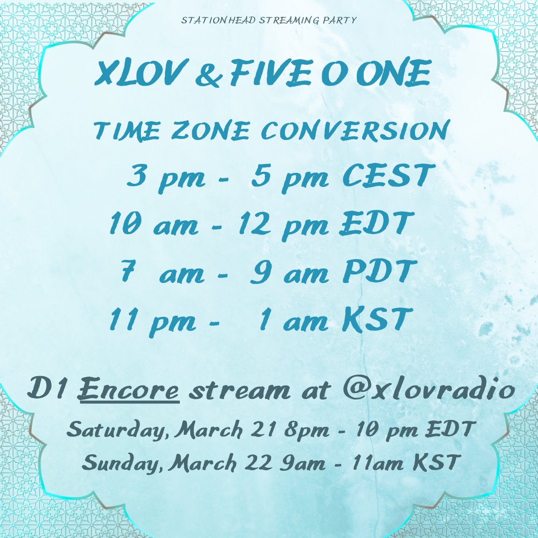 🔊 We are pleased to announce a 🎧 party for 
XLOV &amp; FIVE O ONE

Day 1: Hosted by xlovradio
Saturday, March 21, 10am-12pm EDT
Stationhead.com/xlovradio

Dat 2: Hosted by <a href="/HeneciaOasis/">HeneciaOasis</a>
Sunday, March 22, 10am-12pm EDT
Stationhead.com/heneciaoasis

More info in comments! 
#XLOV #FiveOOne