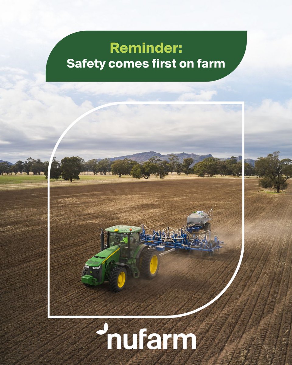 NufarmSeedsAU's tweet image. 🚜  Before you head out for planting review the #FarmSafety basics:
✅ Check guards &amp;amp; shields on machinery
✅ Stay clear of moving parts
✅ Keep communication clear between operators
✅ Take breaks to manage fatigue
No crop is worth cutting corners on safety.
#Nufarm #NufarmSeeds