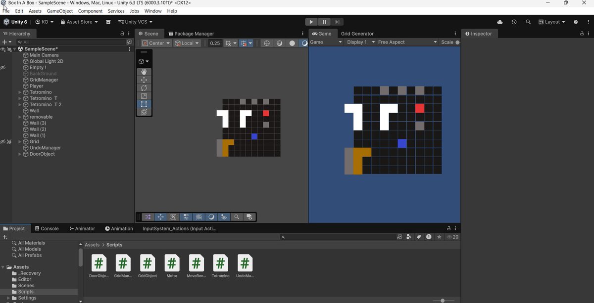 OuSaMa623307's tweet photo. a little tease of my #badideas #gamejam #game that i am working on right now, #programmed all main features!
well, it is basically a tetris sokoban hybrid,  , still no #art is made, but i will do it hopefully next week, 

#puzzle #sokoban #tetris
#indiegame https://t.co/M6piCQudOE