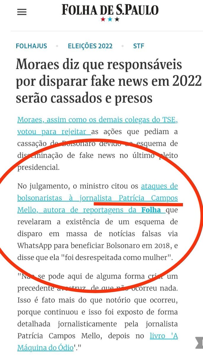 Há indícios de que a decisão de Moraes de cancelar a visita do assessor de Trump partiu de uma publicação de Patrícia Campos Mello. Ela postou 3 X a mesma reportagem. Ontem e hj. Como sempre digo: ela é sempre útil em ano de eleição, e Moraes já usou reportagens dela para embasar