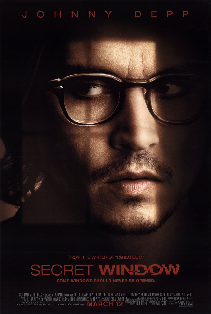 FilmNewsNos's tweet photo. 🎬MOVIE HISTORY: 22 years ago today, March 12, 2004, the movie ‘Secret Window’ opened in theaters!

#JohnnyDepp #JohnTurturro #MariaBello @timhutton #LenCariou #CharlesSDutton #JohnDunnHill #DavidKoepp @StephenKing https://t.co/9pYXmUFDM8