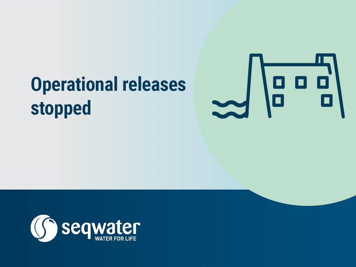 Seqwater's tweet photo. Operational releases from Somerset Dam into Wivenhoe Dam have stopped. For more information, visit https://t.co/IiXn90xSgG https://t.co/NOrylPPyyz