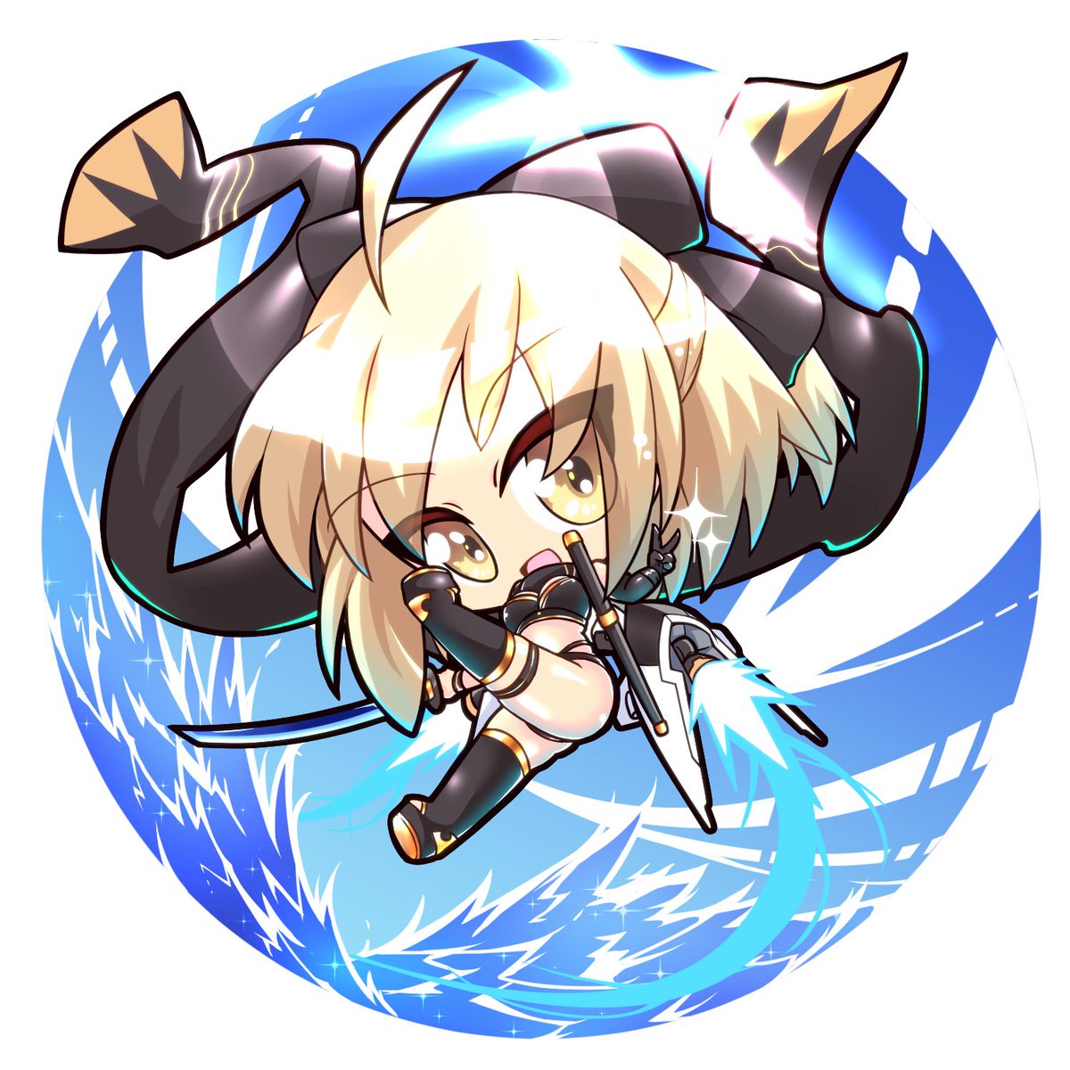 沖田総司(水着) ,沖田総司 「#FGO 新選組の日らしい。新選組と言えばジェットで飛行する沖田総司が有名ですよ」|でぃーじー@絵を描くのイラスト