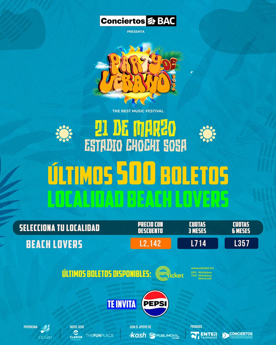 RevistaZT's tweet photo. 🔥 ¡ÚLTIMOS BOLETOS! 🔥

El verano se vive UNA SOLA VEZ… y los boletos también se acaban. ☀️🎶

Este 21 de marzo prepárate para vivir Party de Verano 2026 – The Best Music Festival en el Estadio Chochi Sosa.

⚠️ QUEDAN SOLO 500 BOLETOS
para la Localidad BEACH LOVERS 🏝️ https://t.co/00nPym9MUT