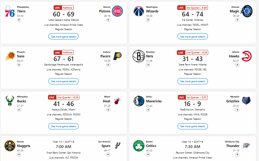 Romaniafteam's tweet photo. #NBA
76ers vs Pistons
Live Wizards vs Magic
Suns vs Pacers
Nets vs Hawks
Bucks vs Heat
Mavericks vs Grizzlies
Live https://t.co/33w2Nz4CwP