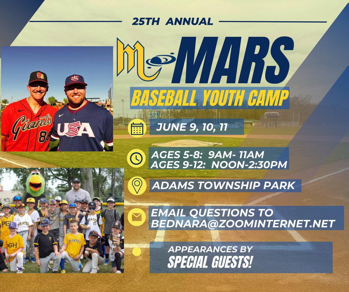 BednarAndy's tweet photo. SAVE THE DATE.  REGISTRATION INFO AVAILABLE SOON.  @MarsAreaSD @MarsHSBaseball https://t.co/4zSZScDpy1