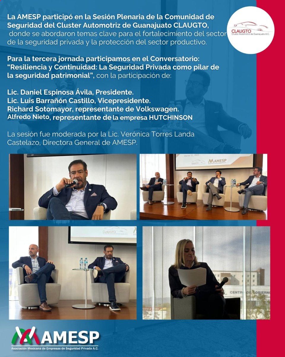 AMESP_oficial's tweet photo. Para la tercera jornada participamos en el Conversatorio: “Resiliencia y Continuidad: La Seguridad Privada como pilar de la seguridad patrimonial”
@servisegdaniel @lbarranon @vtorreslanda
#AMESP #SeguridadPrivada #CLAUGTO #Seguridad #Profesionalización #SeguridadPatrimonial https://t.co/kRG9lhspme