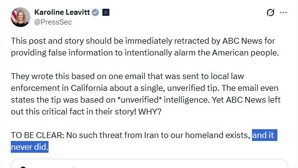 BREAKING: Trump's press secretary accidentally ADMITS that Iran never posed a threat to America.

WHOOPS!