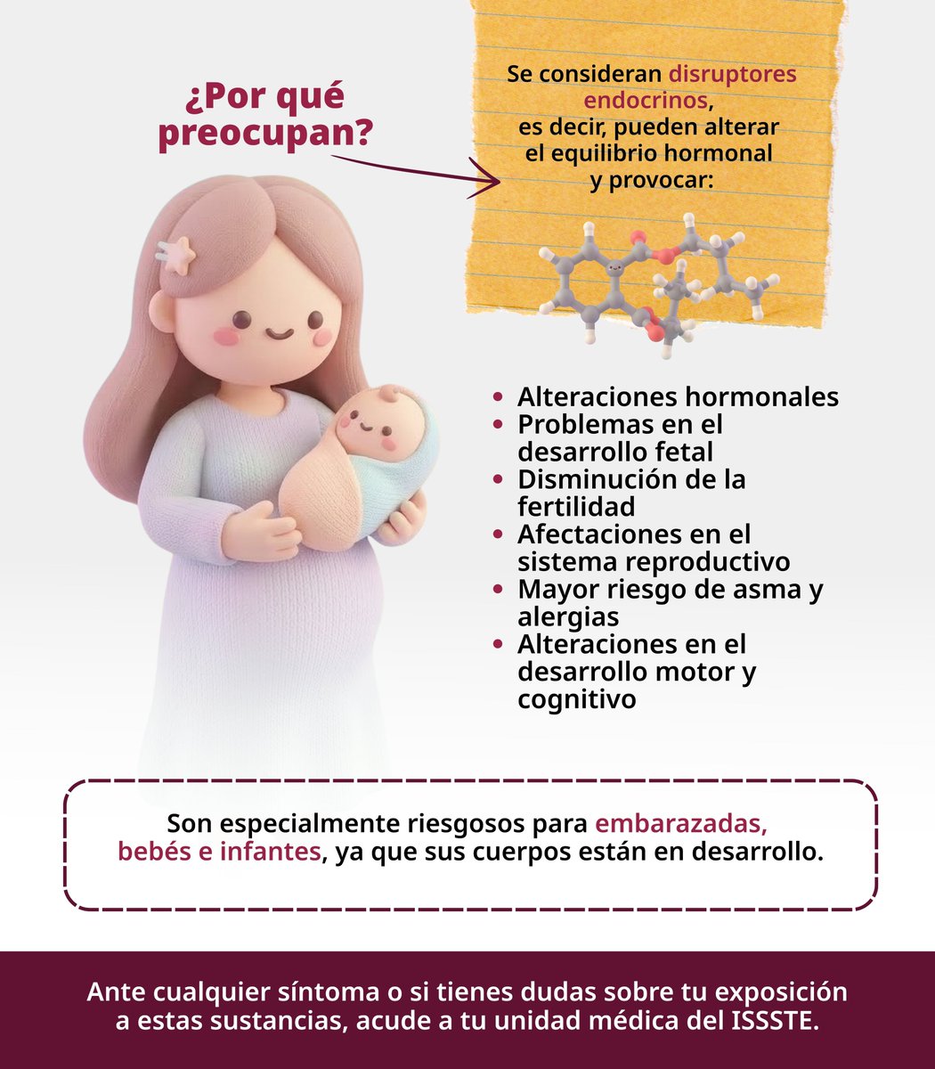 ISSSTE_mx's tweet photo. 👀 No todo lo que parece inofensivo lo es. 🫣

😨 Los ftalatos son químicos invisibles que pueden estar presentes en objetos de uso diario. 🫢 Y aunque no los veas, la exposición constante sí puede influir en tu salud. 😷

La buena noticia 💚 es que puedes reducir tu exposición con pequeños cambios:

✅ Evita calentar alimentos en recipientes de plástico
✅ Prefiere envases de vidrio, acero inoxidable o cerámica
✅ Lava tus manos antes de comer y después de manipular plástico
✅ Ventila tu casa todos los días
✅ Reduce el uso de productos con fragancias sintéticas

🙌 Pequeñas decisiones diarias pueden marcar una gran diferencia en tu salud y la de tu familia. 👨‍👩‍👧‍👦 Infórmate, prevén y cuida tu bienestar. 💙🩺