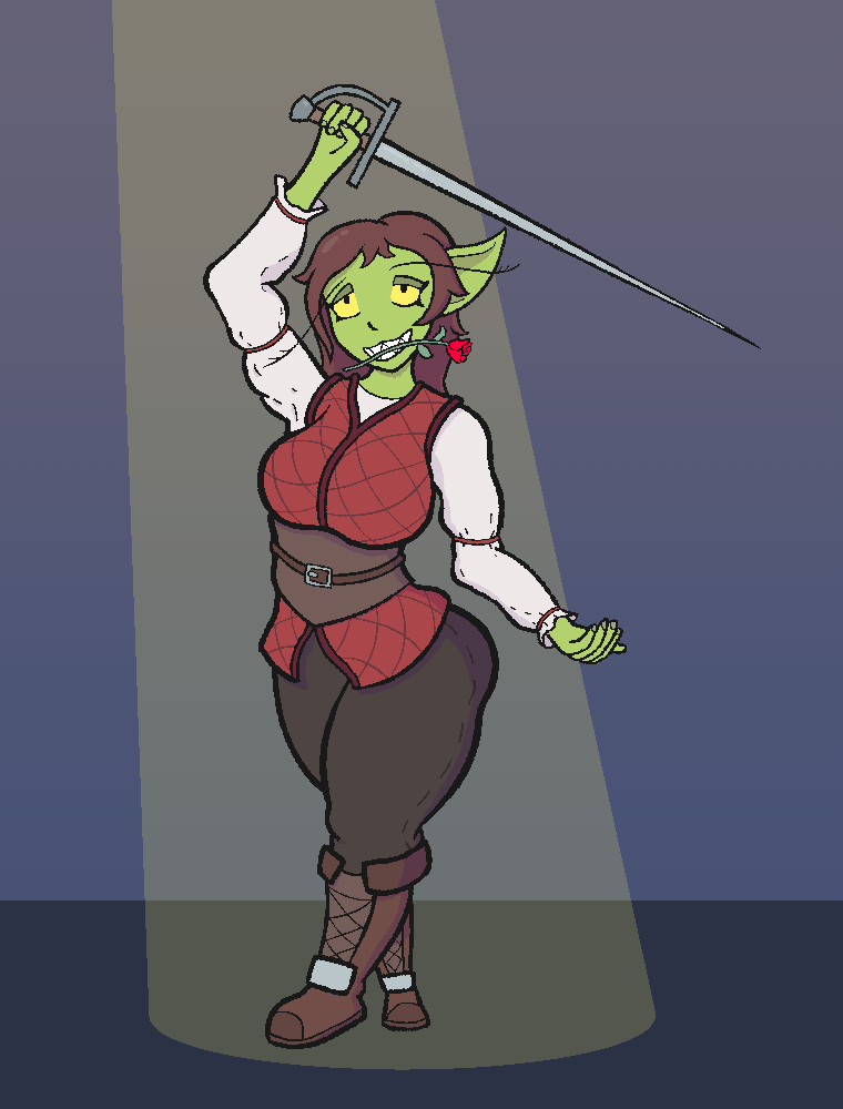 Meet Rose, yet another one of my gobbo gal OCs.
Made her for a Pathfinder 2e one-shot, but I think I'll keep drawing her :3

A goblin girl Swashbuckler who totally isn't a girlfailure using her high Decpetion skill to pretend to be normal and not constantly internally screaming!