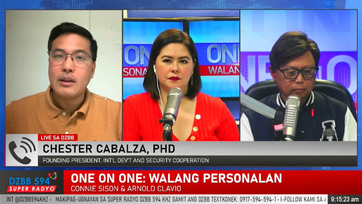 dzbb's tweet photo. LIVE sa DZBB: Chester Cabalza, PhD, Int’l Dev’t and Security Cooperation (IDSC) founding president at U.P. Diliman–Department of Anthropology professor

📻: @dzbb 594 kHz
📡: https://t.co/Q2O7oZOmUH
📱: https://t.co/4SPldXLJ6N
▶️: https://t.co/6G5tzIyjQ6 https://t.co/sSxE7ZzIwg