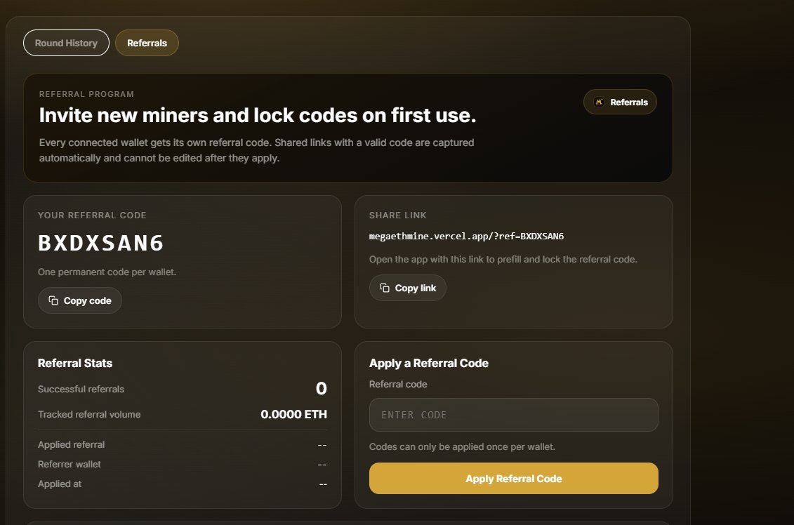 0xmegamine's tweet photo. While other get sandwiched for 50M on Aave, we just released a new referral feature. 

Go to your profile: https://t.co/N2apoUBmzW

Get your code and earn part of their fees! https://t.co/ZFNuaKLwkq