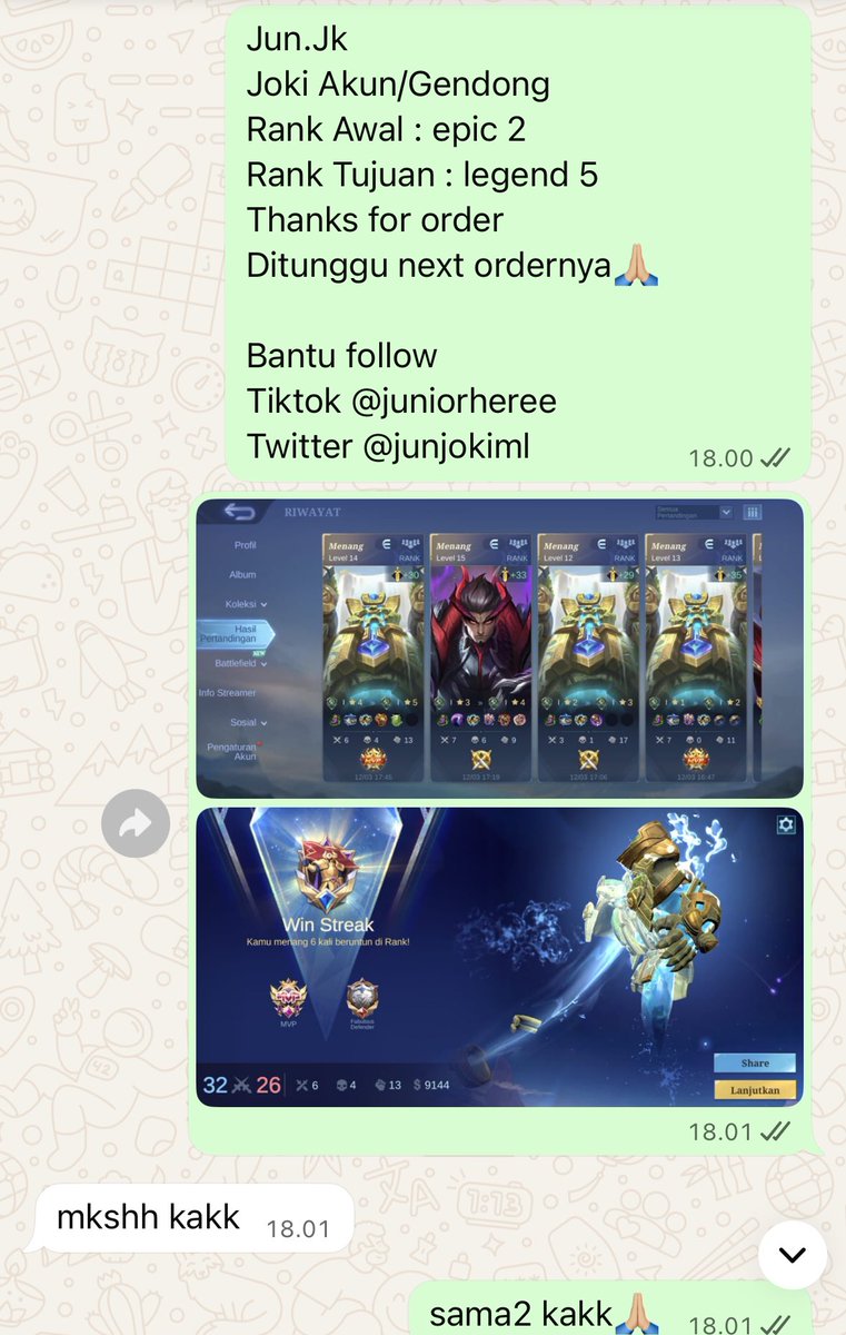 done 

joki epic 10⭐️
joki epic 10⭐️
jokgen epic 5⭐️
jokgen epic 4⭐️

yang mau joki ml/gendong sung aja chat wa dibio ya