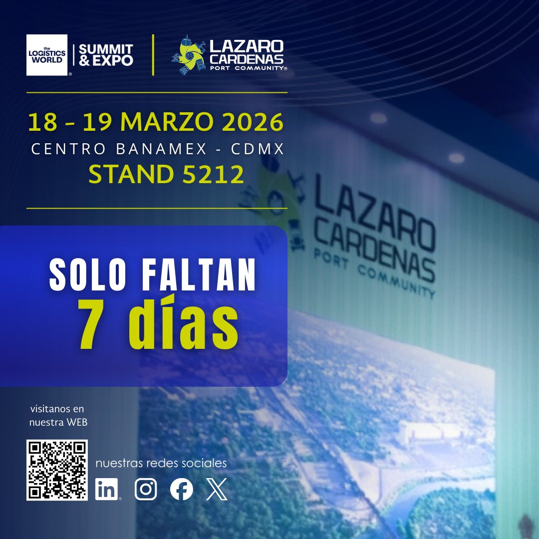 ⏳ La 𝘾𝙤𝙢𝙪𝙣𝙞𝙙𝙖𝙙 𝙋𝙤𝙧𝙩𝙪𝙖𝙧𝙞𝙖 𝙙𝙚 𝙇𝙖́𝙯𝙖𝙧𝙤 𝘾𝙖́𝙧𝙙𝙚𝙣𝙖𝙨 𝙚𝙨𝙩𝙖𝙧𝙖́ 𝙥𝙧𝙚𝙨𝙚𝙣𝙩𝙚 𝙚𝙣 𝙏𝙝𝙚 𝙇𝙤𝙜𝙞𝙨𝙩𝙞𝙘𝙨 𝙒𝙤𝙧𝙡𝙙 | 𝙎𝙪𝙢𝙢𝙞𝙩 &amp; 𝙀𝙭𝙥𝙤 𝟮𝟬𝟮𝟲, 
📍 18 y 19 de marzo
📍 Centro Banamex, CDMX
📍 Stand 5212
#TheLogisticsWorld