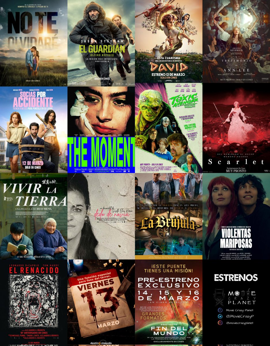 MovieCrazyP's tweet photo. 🎬 Estrenos en cines
🗓 12 de marzo
#NoTeOlvidaré
#ElGuardián
#David
#ElTestimonioDeAnnLee
#SociasPorAccidente
#TheMoment
#ElVengadorTóxico
#Scarlet
#VivirLaTierra
#DedoDeNovia
#LaBrújula
#ViolentasMariposas
#ElRenacido
#Viernes13
#ProyectoFinDelMundo
💻 https://t.co/mlKab9ArkD https://t.co/QVhUezgcFw
