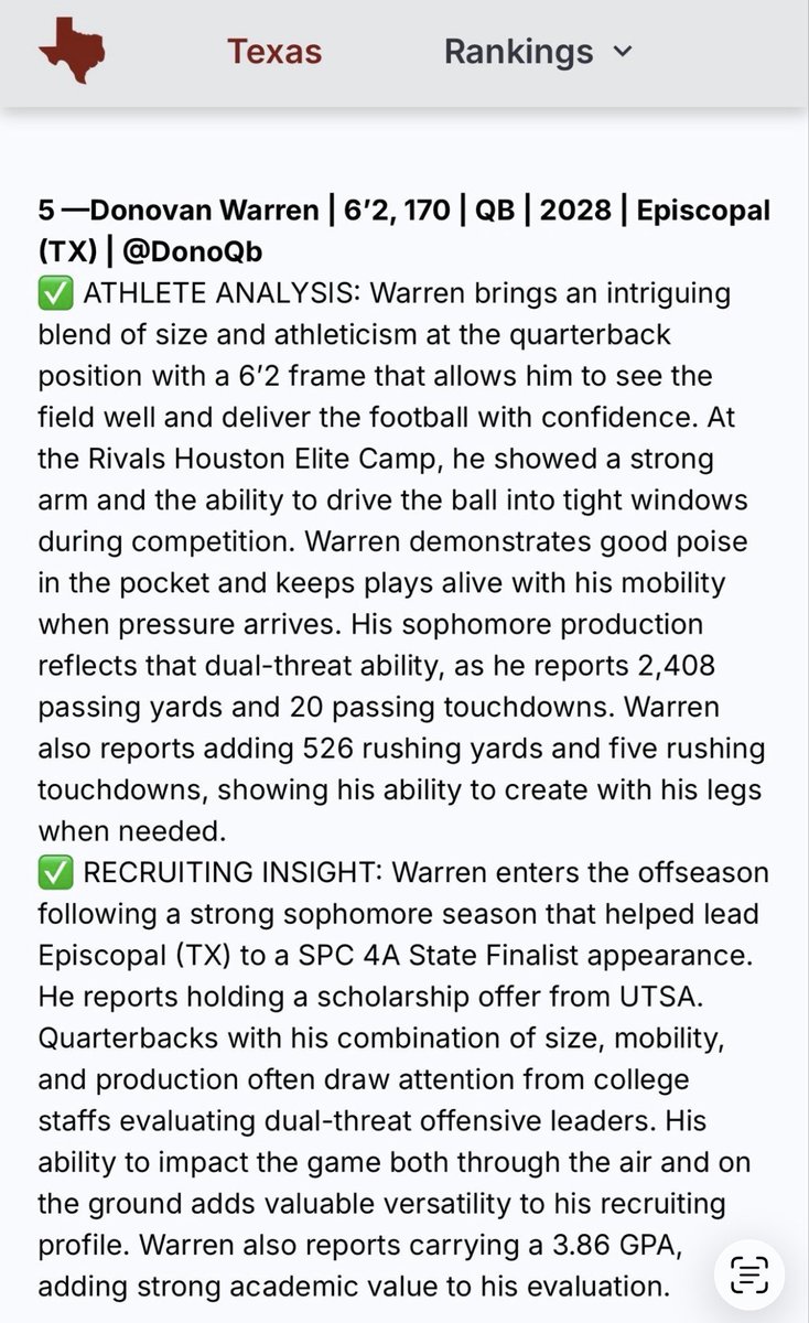 Donovan Warren ‘28QB tweet media