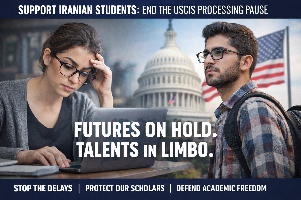 avesina's tweet photo. The pause in processing work authorization and  immigration is leaving many Iranian students in limbo. These scholars followed the rules and contribute enormously to U.S. research and innovation. Blanket delays based on nationality hurt students, universities, and America. https://t.co/nM3nCegQj9