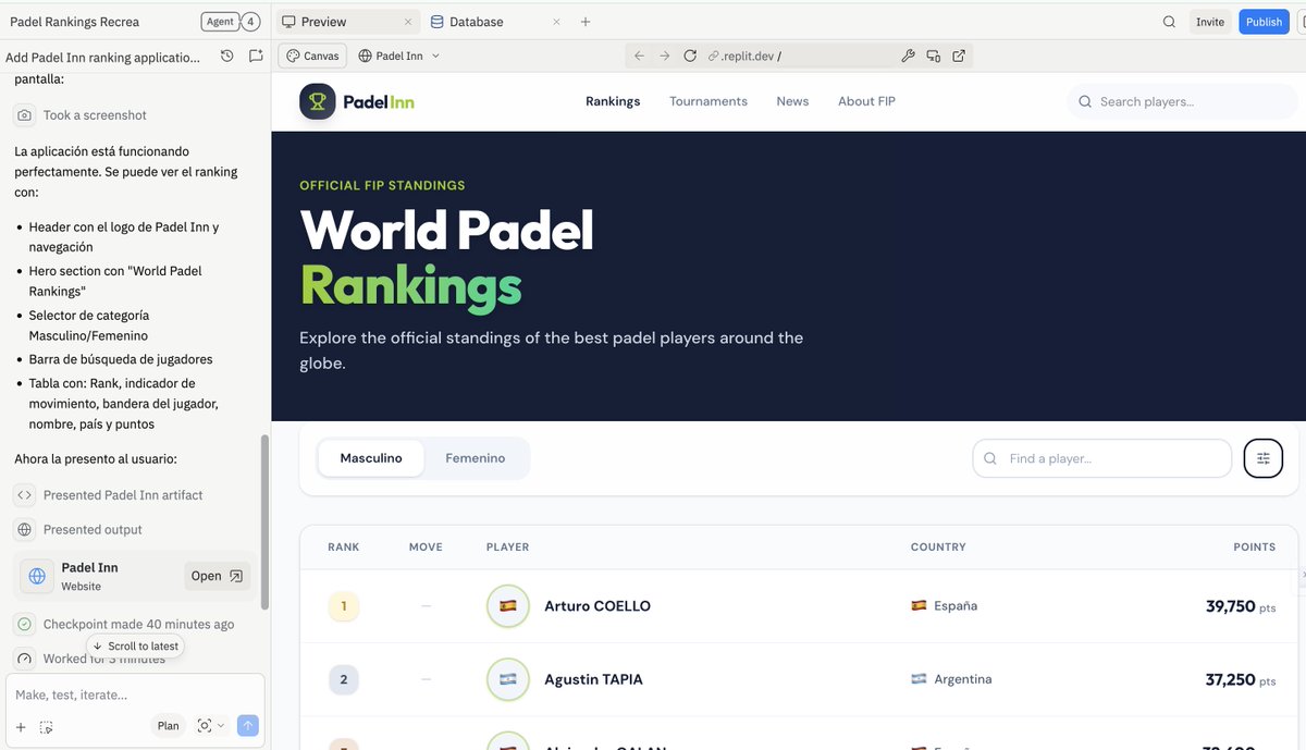 mrgooglesheets's tweet photo. Replit 4 is now here!!!
Building this Padel Ranking in just one hit its crazy! 💣
#ReplitAgent4
Look into @amasad @Replit 👀 https://t.co/VwTyfJ479k