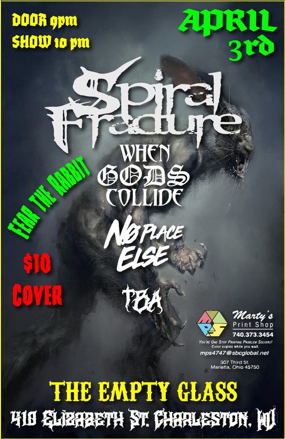 whengodzcollide's tweet photo. The Empty Glass (Charleston WV)
Door Split
$20 PBR draft tab and 50% off everything else
9:00 pm: Door / 10:00 pm Show
10:00 pm-10:30 pm:  Band
10:30 pm-10:50pm:  Switch
10:50 pm-11:20pm:  Band
11:20 pm-11:40 pm:  Switch
11:40 pm-12:10 pm:  Band
12:10 pm-12:30 pm   Switch
12:30 https://t.co/lz3BNZFmkB